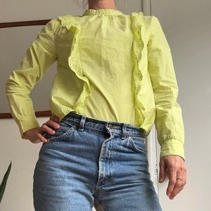 Farrow cotton cottage core chartreuse blouse